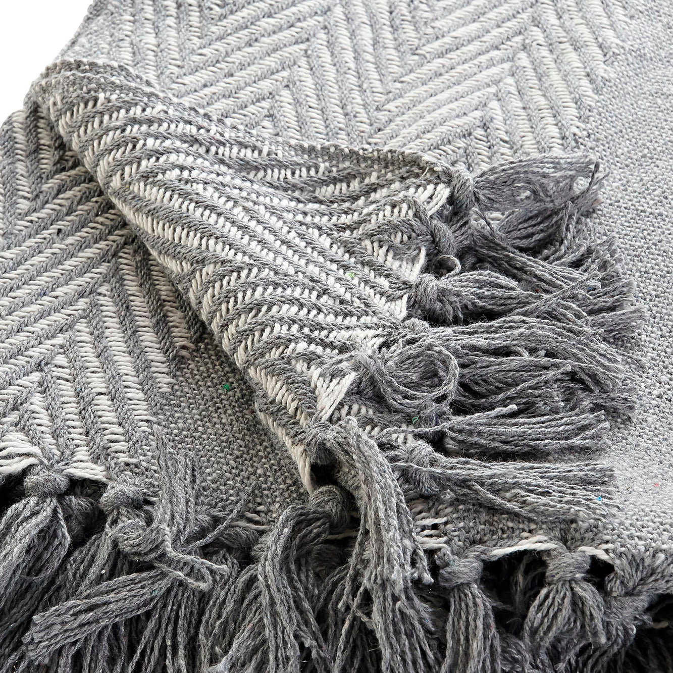Manta Plaid 100% Algodón Liso y diagonales. Color Gris. - Oma Home