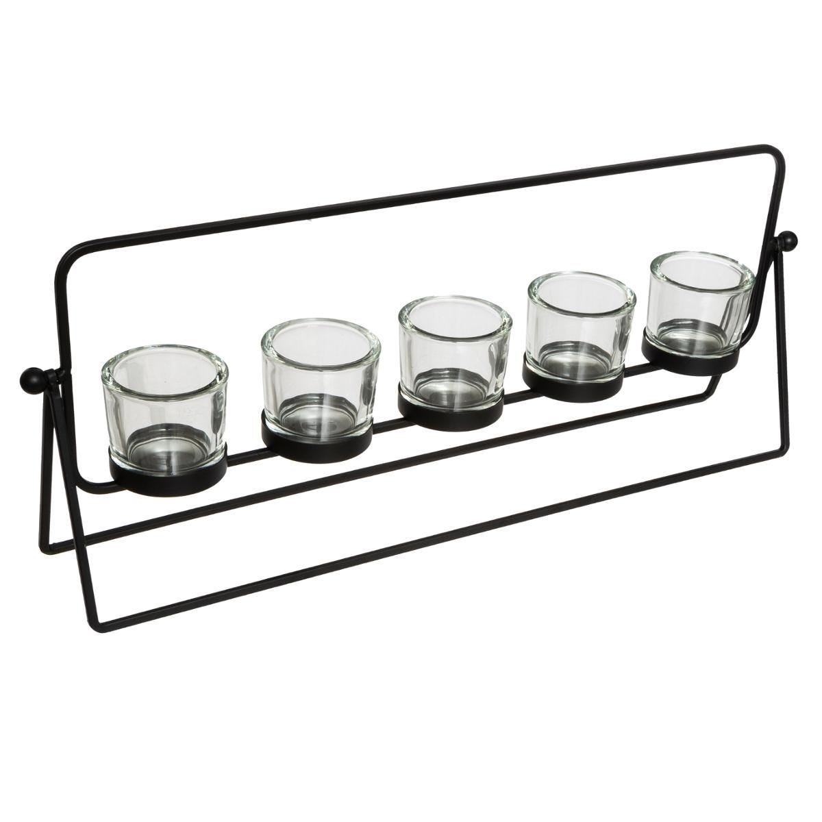 Set de 5 portavelas en metal y vidrio. Largo 51cm. - Oma Home