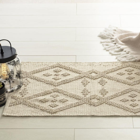 Alfombra geométrica con rombos. Color beige. 60cm x 90cm. - Oma Home