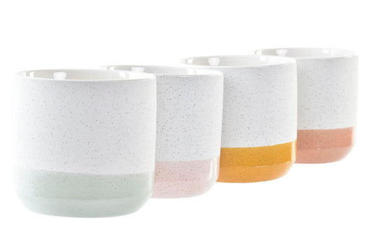 Maceta gres puntos. Color blanco y rosa palo. - Oma Home
