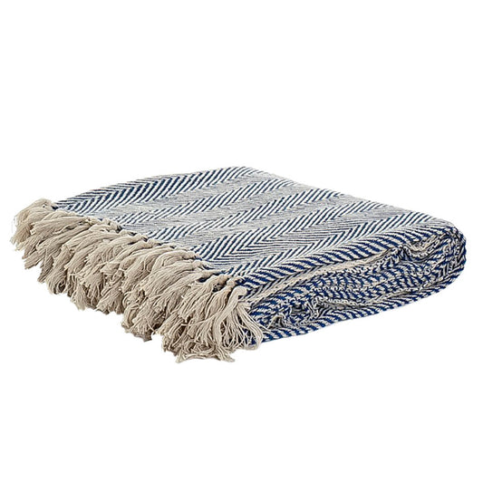 Manta Plaid 100% Algodón Zigzag. 150 cm x 200 cm. Color Azul Marino. - Oma Home