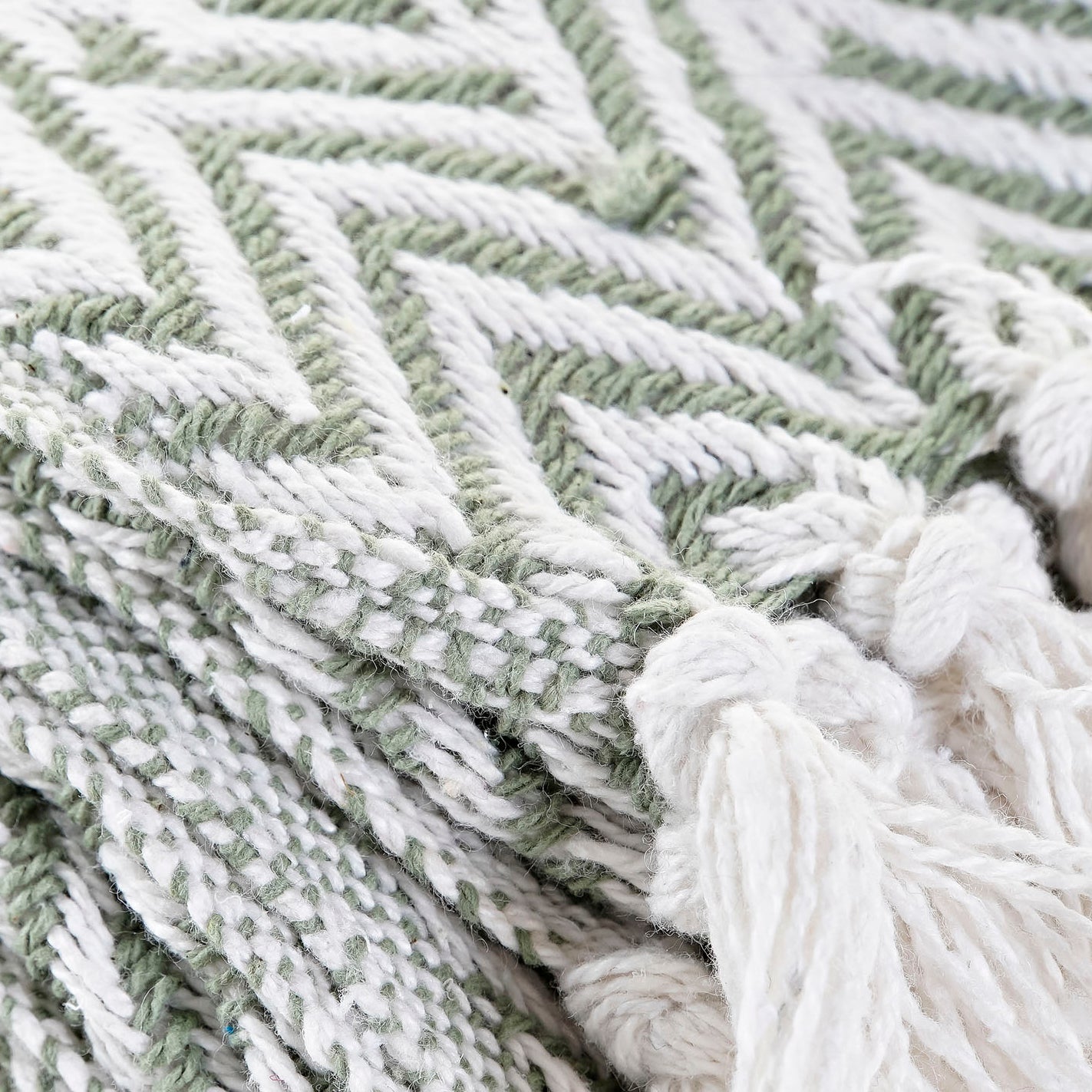 Manta Plaid 100% Algodón Zigzag. Color Verde. - Oma Home