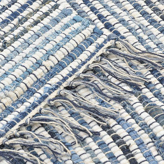 ALfombra de algodón 180X120 . KILIM. Color azul. - Oma Home