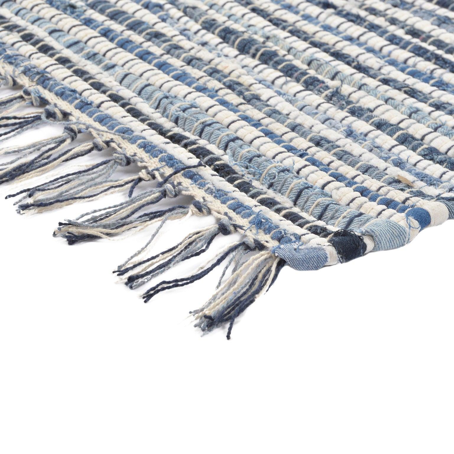 ALfombra de algodón 180X120 . KILIM. Color azul. - Oma Home