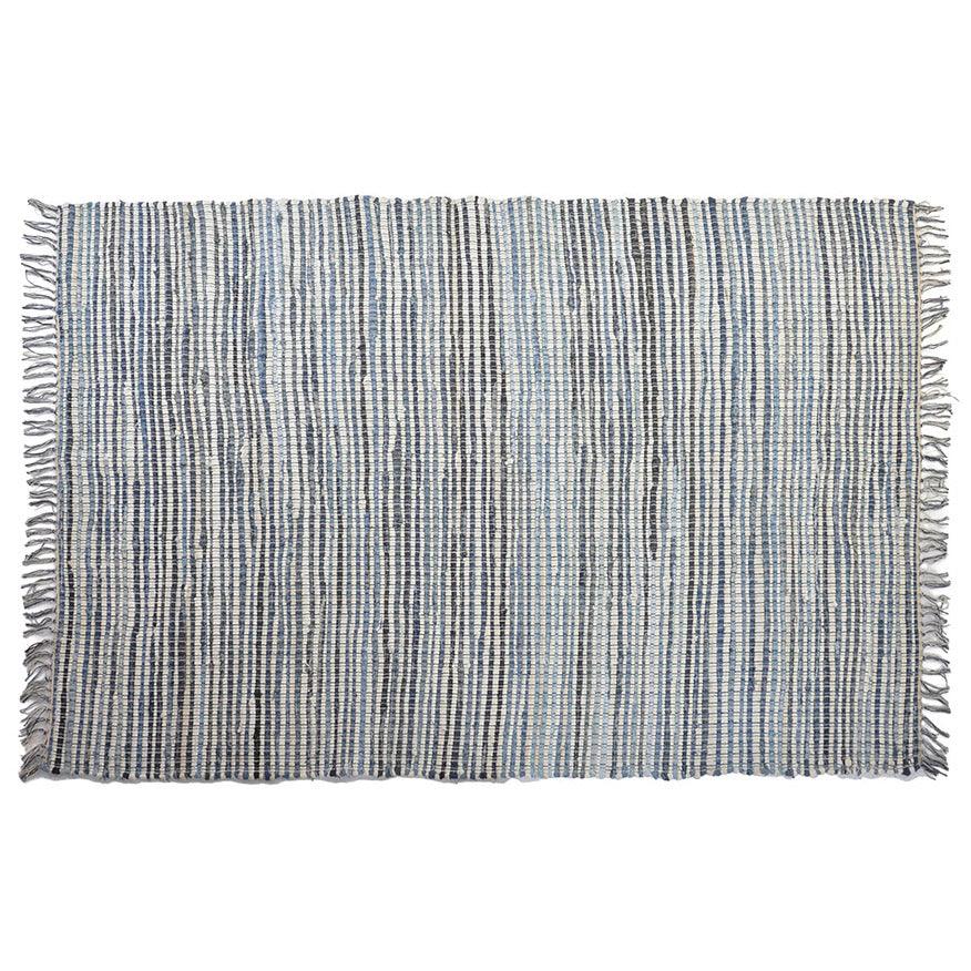 ALfombra de algodón 180X120 . KILIM. Color azul. - Oma Home