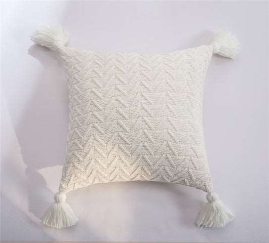 Funda de Cojín Chenille con Borlas. Blanco Roto. - Oma Home