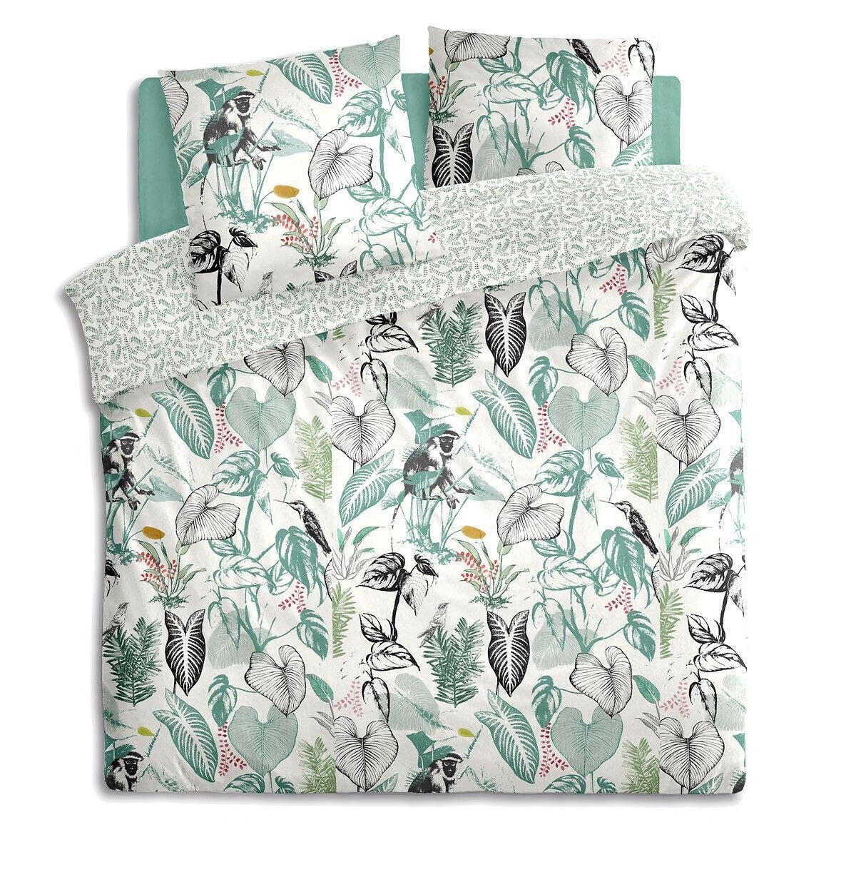 Funda nórdica reversible con estampado tropical. Color verde. - Oma Home