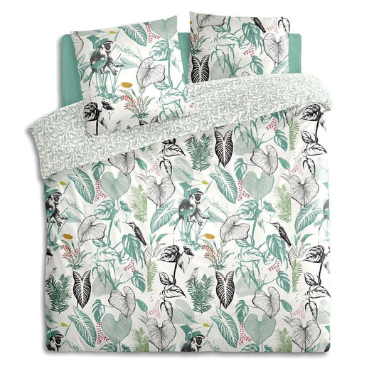 Funda nórdica reversible con estampado tropical. Color verde. - Oma Home